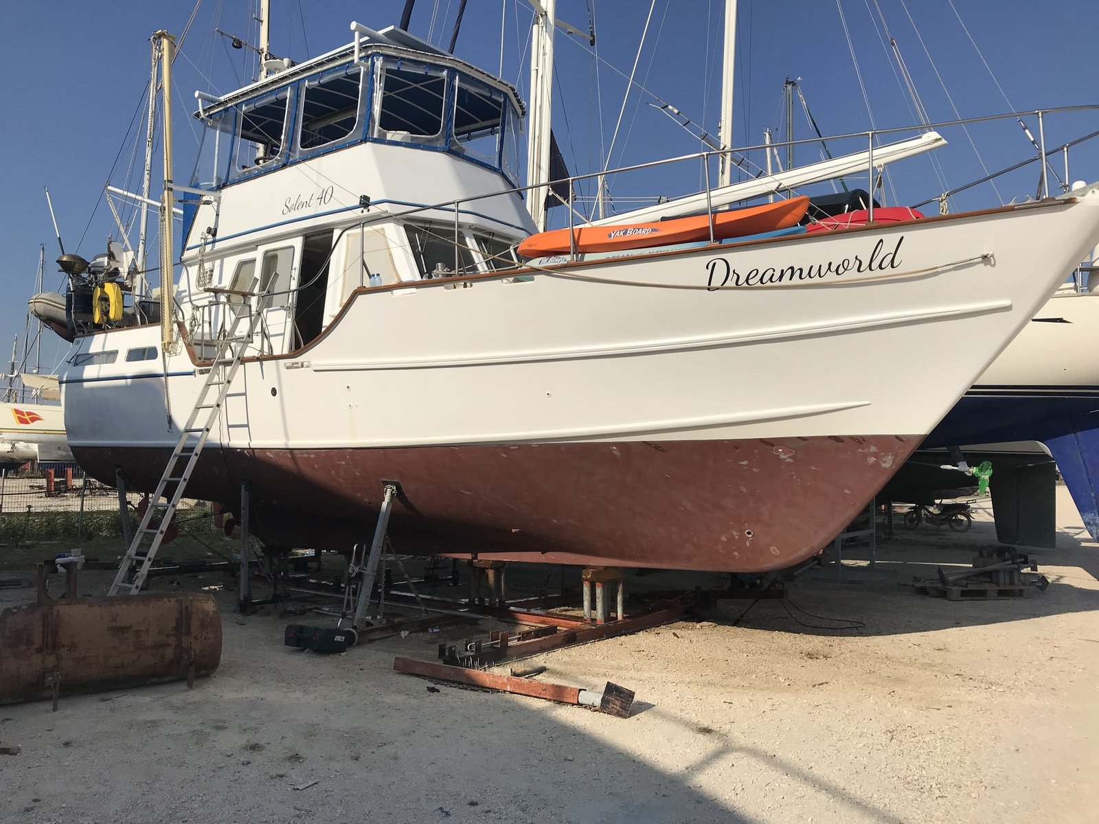 Dreamworld's hull and stabilising keel hauled out of the water